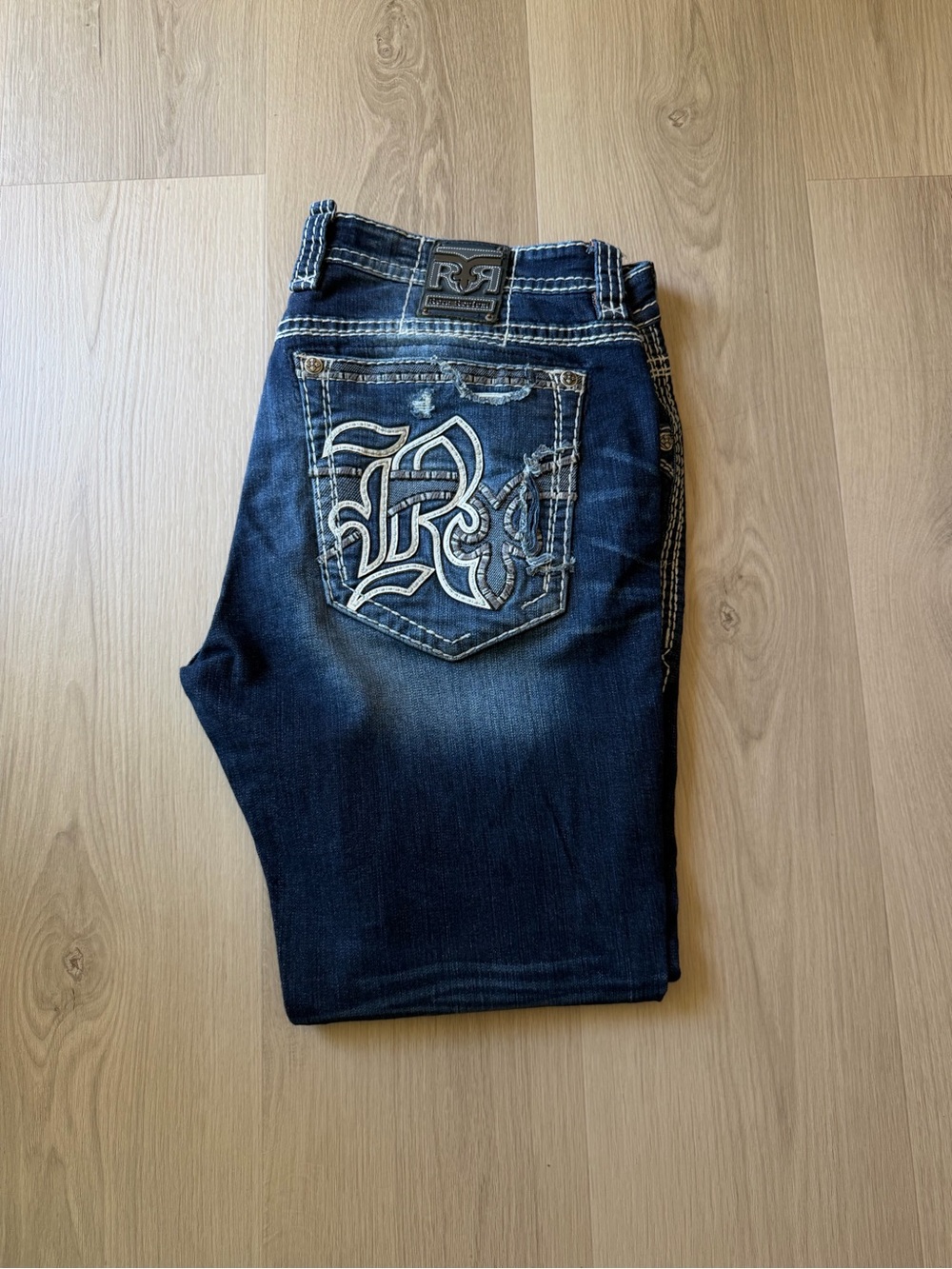 Rock Revival Men’s Dark Indigo Jeans with Embroidered Back Pocket